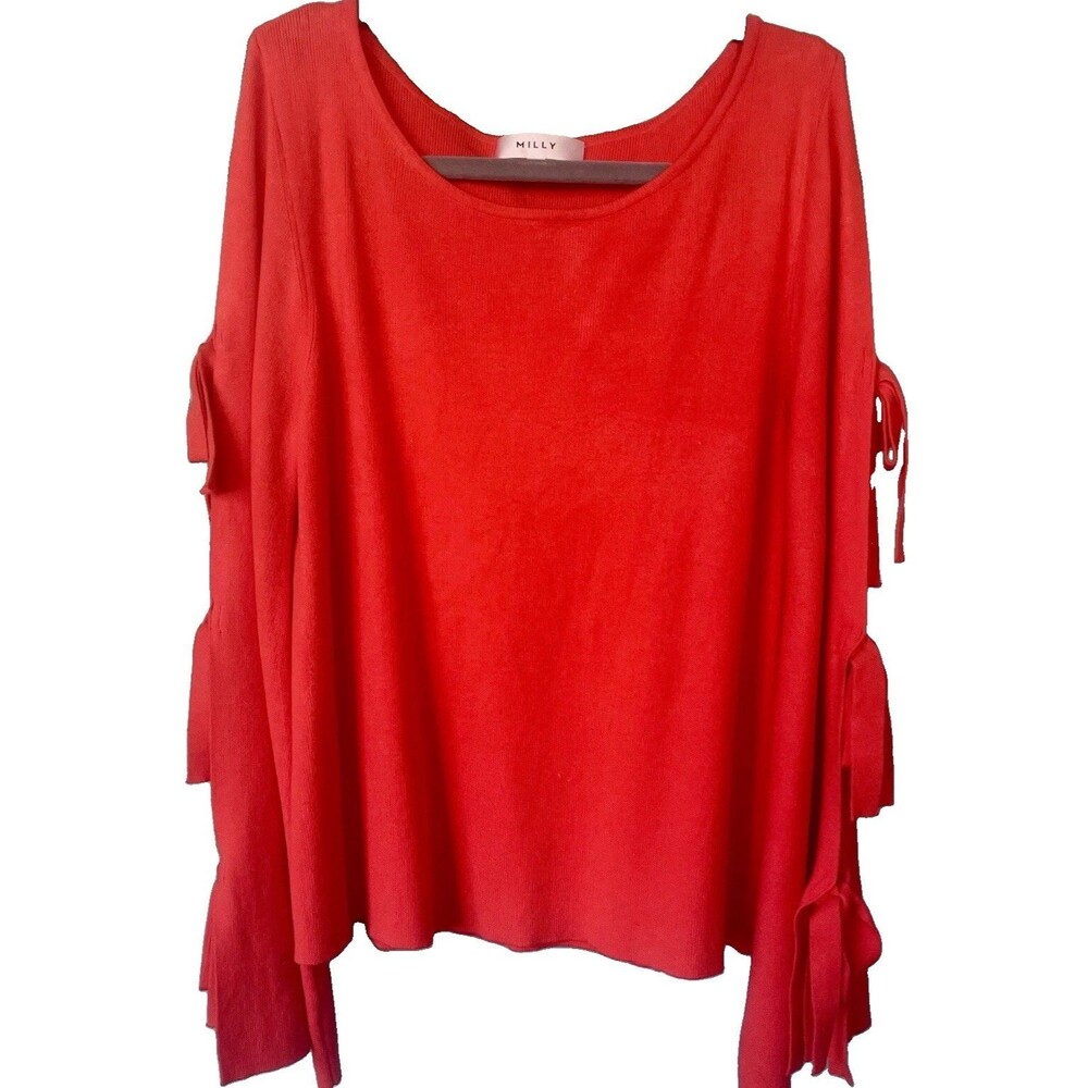 Milly Orange Cold Shoulder Knit Top Small Lace Up Sleeve Viscose Blend Sweater